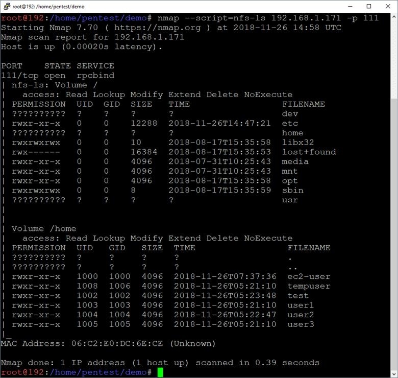 Рисунок 8: Просмотр UID’ов при помощи nmap